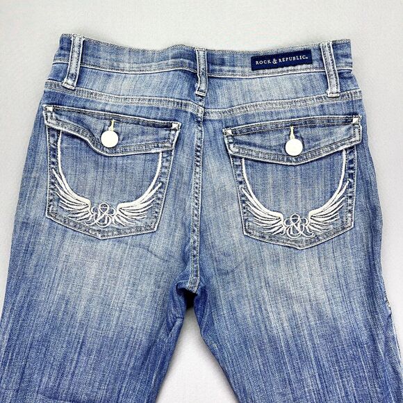 Rock &‎ Republic Slim Straight Jeans Womens Size 8 Light Wash Blue Flap Pocket - Picture 10 of 14